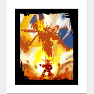 Oil Paint Style Burning Gundam Posters and Art